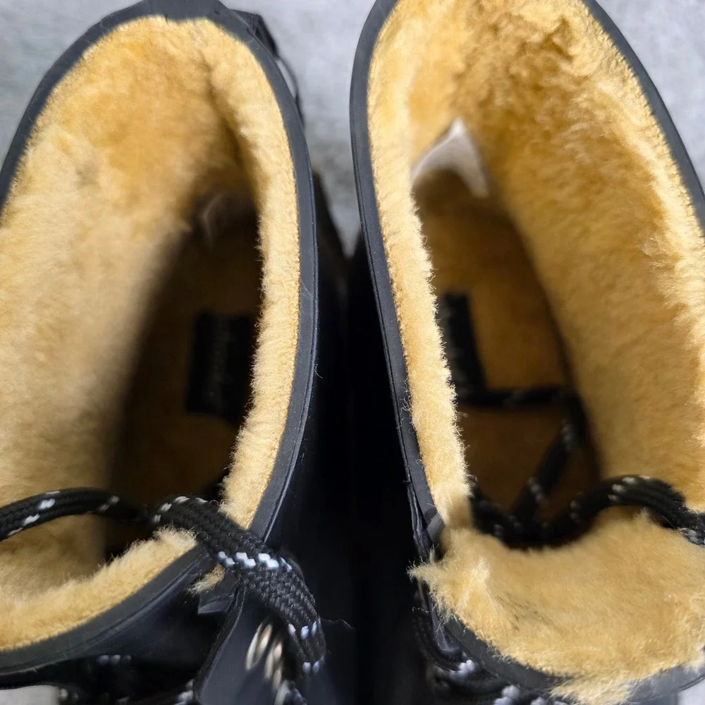 Chooka Black Waterproof‎ Shearling Hiker Lace Up Rain Boots Womens Size 6 NEW